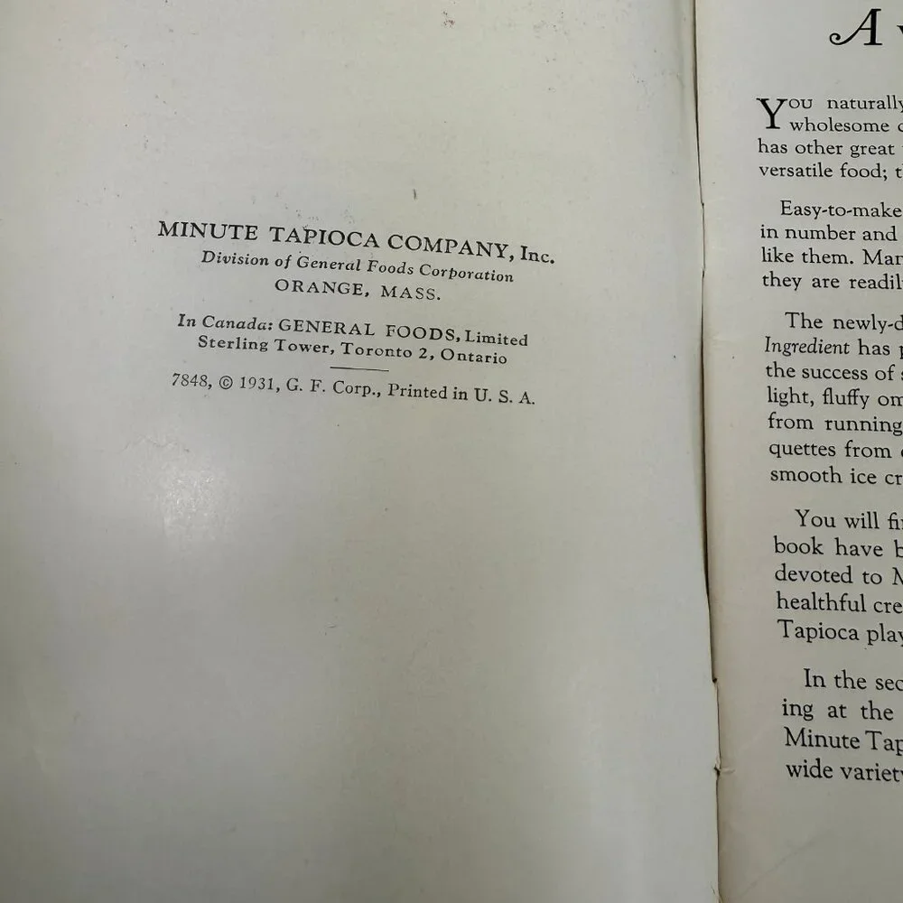 1931 A Cooks Tour with MINUTE TAPIOCA Company Inc General Foods Corp cookbook